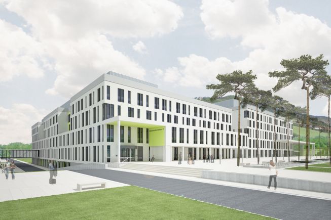Mit dieser Fassaden präsentieren sich die neuen medizinischen Zentren zum Seite des Campus (alle Visualisierungen: wörner traxler richter Planungsgesellschaft mbH).